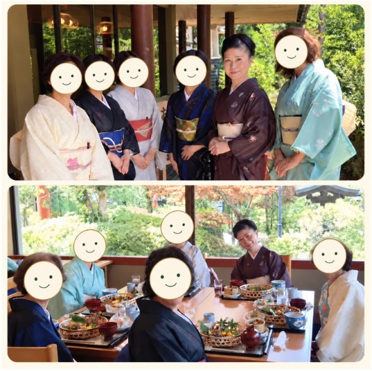 着物でのお食事会と記念撮影のようす