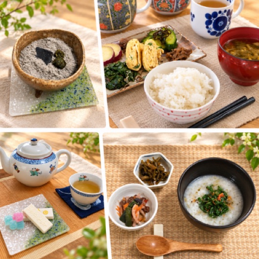 卵焼き・お味噌汁・お粥・トウキ葉茶